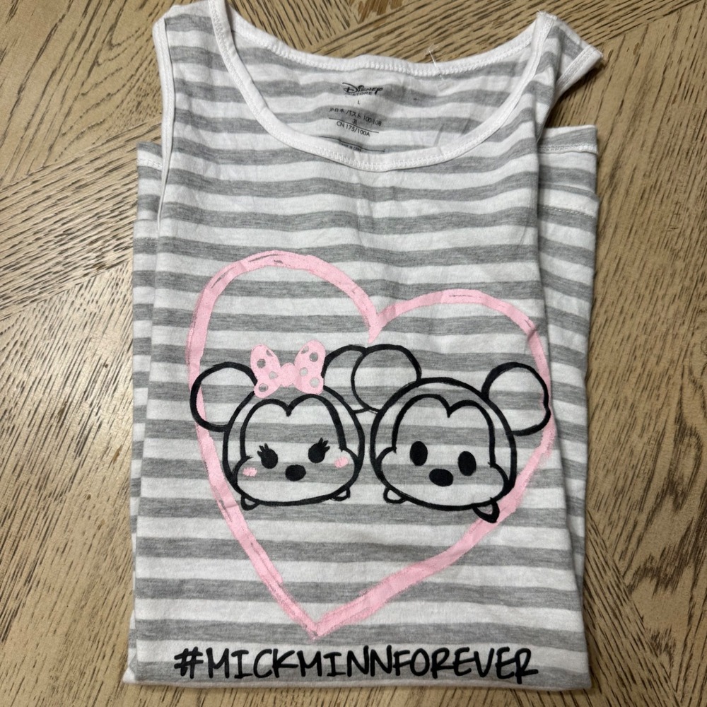 Disney Store Women's Size Large‎ Gray Striped Mickey Minnie Tank Top